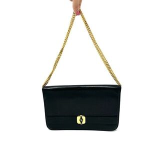 Vintage Christian Dior Black Leather Shoulder Bag – Gold Hardware, Convertible S